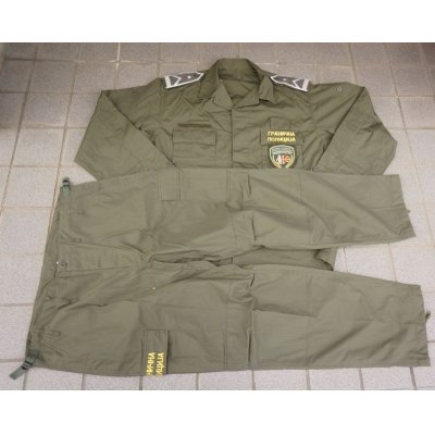 画像1: マケドニア国境警察OD戦闘服上下セットX-LARGE新品 徽章付き