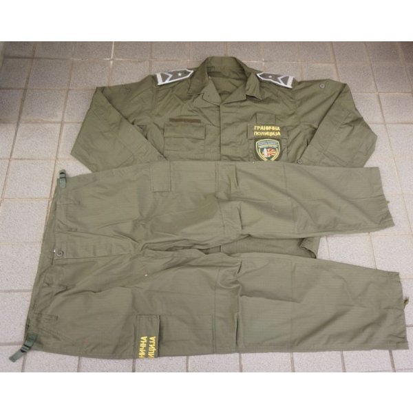 画像1: マケドニア国境警察OD戦闘服上下セットX-LARGE新品 徽章付き