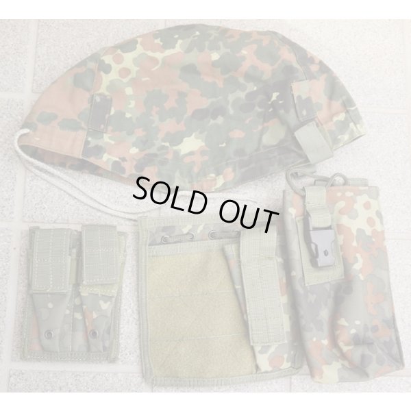 画像1: メーカー不明ヘルメットカバー&MFH製MOLLEポーチ旧仕様3個セット ドイツ連邦軍フレクター迷彩（フレック迷彩）