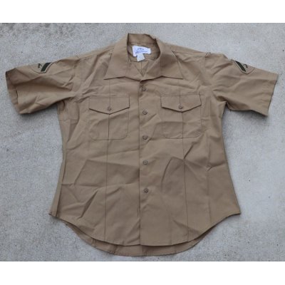画像1: 米軍 米海兵隊 夏季制服チノシャツ サイズ16 1/2一等兵階級章付き